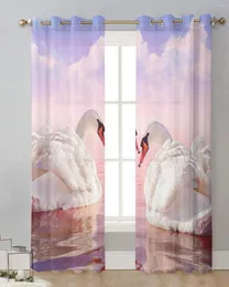 Curtain White Swan Lake Clouds Purple Glow Tulle Living Room Printed Sheer Window Luxury Home Balcony Decor Voile Drapes