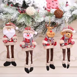 New 1pc Merry Gingham Cloth Hanging Leg Pendant New Year Cute Santa Claus Snowman Dolls Christmas Tree Decoration for Home Kids Gift