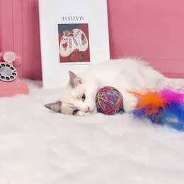 Rainbow yarn Ball Feather Ball Funny Cat Toy Wool EVA Material Light Foam Ball Throwing Toy For Dog Cat Toy Supplies Colorful