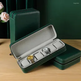 Smyckespåsar Green Watch Box Falls 6/10/12 Slot PU Leather Portable Travel dragkedja Multifunktionella klockor och förvaring