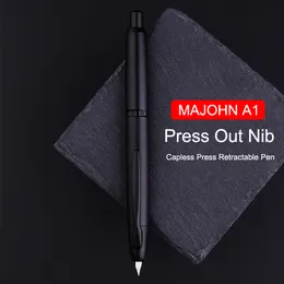 Fountain Penns Majohn A1 CAPLESS PRESS FOUNTAIN PEN TRACTABLE FINE NIB 0,4 mm Metal Matte Svart med Clipno Clip Converter för att skriva 230616