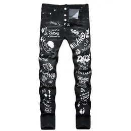 DSQ2 MĘŻCZYZN FOUD Guy Dżinsy Czarne klasyczne Man Hip Hop Rock Moto Męs Mens Casual Design Ripped Chude Denim Biker DSQ DSQ DINS 1096 BIG SIZE 40