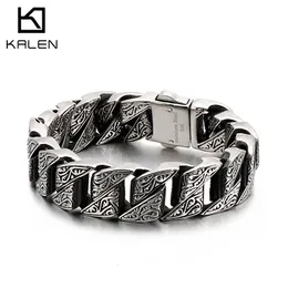 Chain KALEN Punk 20mm Chunky Link Chain Bracelet Men Stainless Steel Myterious Symbol Charm Bike Chain Biker Armband Male Jewelry 230616