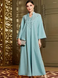 Etnisk klädparti Caftan Diamond Long Sleeve Abaya Muslimska kvinnor Dubai Arabiska stativkrage Klänning Elegant Vestidos Kaftan Ramadan 2023