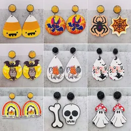 Dangle Earrings Halloween Boo Spider Spooky Season Printed Wooden for Women Mushroom Ghost Drop