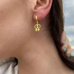 dangle earringsファッションの絶妙な女性のためのダブルステンレス鋼レズビアンLGBTプライドチャームパーティージュエリーギフト