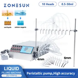Zonesun ZS-YTPP10 Filling Machine 10 Heads Parfym Injektion Oral Liquid Electric Digital Control Pump Filler 50 ml Liten flaska