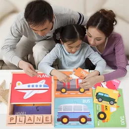 Pinturas quebra-cabeça de palavras com letras montessori de madeira jogo de feitiço de aprendizagem precoce quebra-cabeça alfabeto pré-escolar brinquedos educativos para bebês