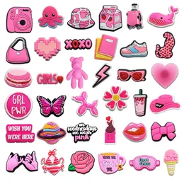 Hot Sales PVC Cute Pink Girls Shoe Charms Accessories for Croc Wristband Decorations Soccer Buckle Girls Women Party Gifts