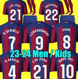 22/23/24 Lewandowski Barcelona Soccer Jerseys Ansu Fati Camiseta 2023 2024 Memphis Pedri Kessie Ferran Raphinha Braithwaite Football Shirt Men Jersey Kids Kit
