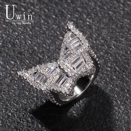 Solitaire Ring Uwin Butterfly CZ Rings Micro Paled Full Bling Iced Out Cubic Zircon Luxury Fashion Hiphop Jewelry Gift 230615