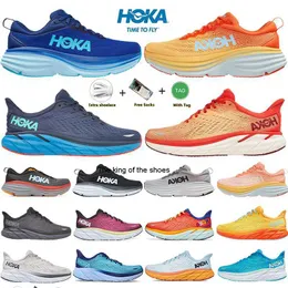 Hoka Bondi 8 운동화 Hokas One Clifton 8 Black White Shock Road Bondi 8 Mens 여성 운동화 등반 러너 트레이너 남성과 여성을위한 운동화