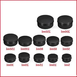 Matte Black Aluminum Containers Cosmetic Jars Tin for Lip Balm Cream Cosmetic Tea or Tobacco 5ml - 250ml Hgank