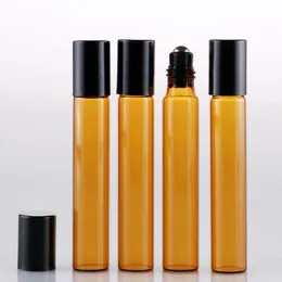 200st 10 ml Travel Amber Roller Refillable Essential Oil Roll-On Glass Parfym Bottle Lip Balms Roll på flaskor FKPJX