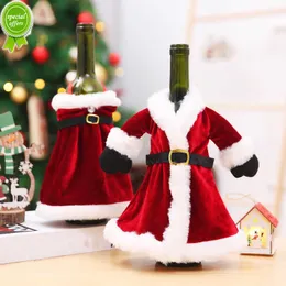 새로운 창의적 크리스마스 와인 병 커버 벨벳 드레스 와인 병 세트 크리스마스 새해 저녁 식사 테이블 장식을위한 와인 병 가방 선물