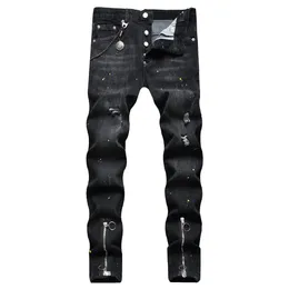 DSQ2 Erkekler Serin Guy Jeans Siyah Klasik Adam Hip Hop Rock Moto Mens Sıradan Tasarım Yırtılmış Sıska Denim Biker DSQ Jeans 1072 Büyük Boyut 40