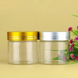 wholesale hot 100ml Empty clear Cream Cosmetic Jar PET Conatiner Silver gold Aluminum Lid fast shipping Jxtpe