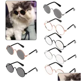 Hundkläder Fashion Cat Pet Glasses Costume Solglasögon Runt roliga rekvisita Supply Products 2021 Ankomstutsläpp Hem Garden Suppl Dhwob