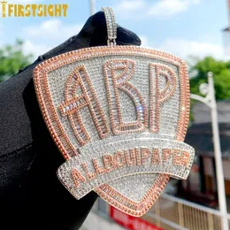 Charms Iced Out Bling CZ Letter ABP Pendant Necklace Full Cubic Zirconia All Bout Paper Badge Charm Men Fashion Hip Hop Jewelry 230615