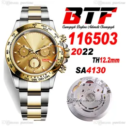 BTF Better SA4130 Automatisk kronograf Mens Titta på två ton Yellow Gold Champagne Stick 904L Oystersteel Armband Super Edition Th 12.2mm Reloj Hombre Puretime D4