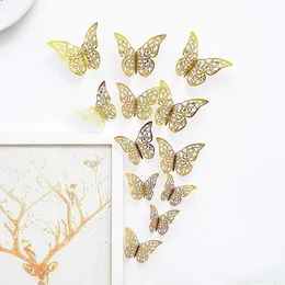 Nya 12st 3D Hollow Farterfly Wall Sticker för heminredning DIY Väggklistermärken för barnrum Party Bröllopsdekor Butterfly Kylskåp