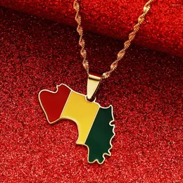 Pendant Necklaces Stainless Steel Guinea Map & Flag For Women Men Jewelry Of Guinee