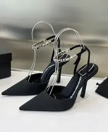 Été luxe Alex-Wang Delphine sandales chaussures noir tache bout pointu Slingback cristal marque sangles dame talons hauts robe de mariée EU35-40