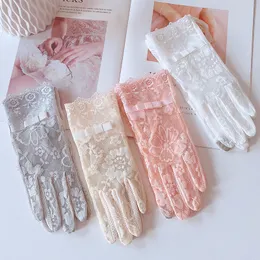 Five Fingers Gloves Women's Summer Ice Silk Lace Anti Ultraviolet Thin Electric Car Driving Anti skid Breathable Cool Sun Protection 230615