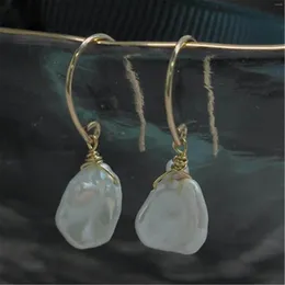 Orecchini pendenti Orecchini di perle barocche piatte bianche 18k Gancio Real Earbob Ipnotizzante Matrimonio naturale Irregolare Colto