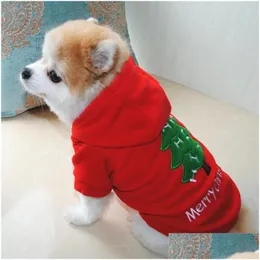 Vestuário para cães Bonito Feliz Natal Roupas para Animais de Estimação Árvore Floco de Neve Imprimir Casaco com Capuz Traje Decoração de Natal Decoração Drop Delivery Home Gar Dhynm