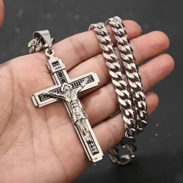 Colares com Pingente Crucifixo de Aço Inoxidável Colar de Cruz de Jesus Pingente Multicamadas Colares de Crucifixo de Jesus Cristo com Corrente de 24'' Qualidade Superior 230615