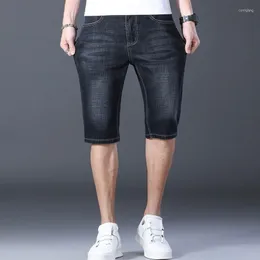 Mäns jeans 2023 Summer Men's Denim Shorts Casual Thin Stretch Straight Short Pants Blue Black Kne Length Half Trousers Hombre