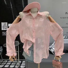 Женские блузки в женской одежде 2023 Летняя перспектива сексуальная от плеча одиночная грудь любовь свободная солнцезащитная рубашка