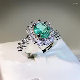 Anelli a grappolo Fede nuziale con geometria vegetale romantica Fidanzamento vintage color argento a forma di fiore di lusso con pietra verde brillante Morganite