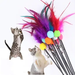 5pcs/lot cat toys feather wand kitten cat teaser turkey featherインタラクティブスティックトイワイヤーチェイサーwandおもちゃランダムカラー