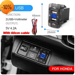 Novo 12V-24V 4.2A Carregador de Carro Dual Usb Para Honda 2 Porta USB Auto Adaptador LED Voltímetro Tomada Para Honda CIVIC CROSSTOUR CRV ODYSSEY