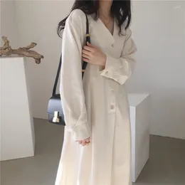 Casual Dresses Women Spring White Long Loose Shirt Dress V-Neck Sleeve Vestidos Plus Size Robe Femme Sukienki Jurken