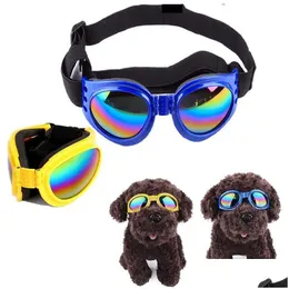 Okulary ochronne dla psów okulary przeciwsłoneczne gogle szczeniaki z regulowanymi paskami głowy i podbródka wiatrowoodporne zużycie oka ochrona kropli Dhkol