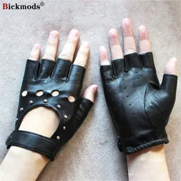 Fem fingrar handskar läder halv fingerhandskar kvinnors tunna enskikt ihåliga andningsfjäder och sommar utomhus ridning för förare handskar 230615