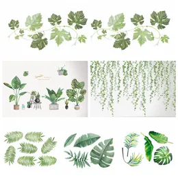 Tropical Leaves Wall Sticker Green Leaves Vine PVC Wall Decal Home Bedroom Living Room Decoration DIY Sticker Wallpaper Supplies