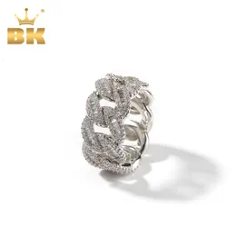 ソリティアリングThe Bling King Miami Cuban Link Ring Full Paved Out Baguettecz Cubic Zirconia Engagement Ring Hiphop Punk Jewelry for Men 230615