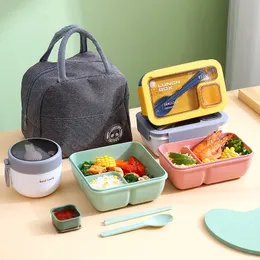 Bento Boxes أكياس صناديق الغداء المحمولة للأطفال مع الأدوات المائدة الحرارية كيس كامل مجموعة الميكرووياف القابلة للتدفئة 230616
