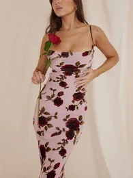 Vestidos casuais mulher elegante estampa floral com cadarço noite formal 2023 verão sexy bandagem sem costas bodycon festa de aniversário vestido longo