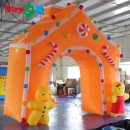 4m LED Christmas decorations Inflatable arch with candy cane and cute doorman Inflatable Christmas archway entrance with Blower