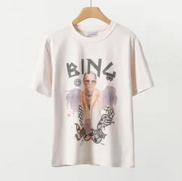 2023SS SUMMER ABファッションブランド女性デザイナーTEES BINGSファッションイラストコットンプリントTシャツラウンドネックTシャツルースウォッシュレディーストップスTEE