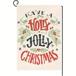 1pc, Holly Jolly Christmas Garden Flag 12.5x18 Vertical Double Sided Winter Holiday Yard Decorazioni