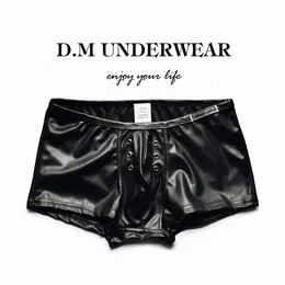 Underpants Design Men's Underwear Low Waist Sexy PU Boxers Leather Boxers for Stage Performance 230615