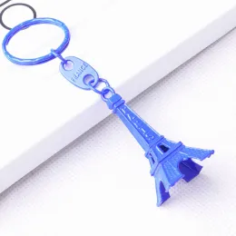 50pcslot Paris Eiffel Tower Keychain Mini Eiffel Tower Candy Color Keyring Store Advertising Promotion Service Equipment KeyFob