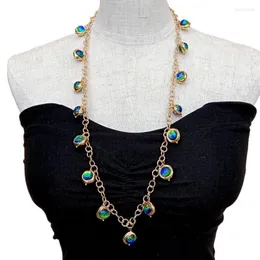 Kedjor Yygem Blue Murano Glass med elektropläterad kantguldpläterad långkedjig halsband 29 "Färgglada mode kvinnor smycken