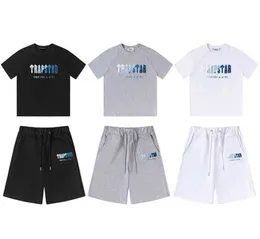 Motion aktuelles Trapstar-T-Shirt, kurzärmeliges Print-Outfit, Chenille-Trainingsanzug, schwarze Baumwolle, London Streetwear, Tidal Flow-Design 665ess